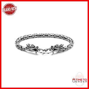 Vintage Silver Dragon Bracelet Handmade Viking Amulet Feng Shui Lucky Charm